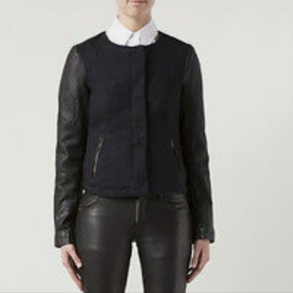 Joe's Jeans Tillie patent leather moto jacket blue black zipper wrist sz Small